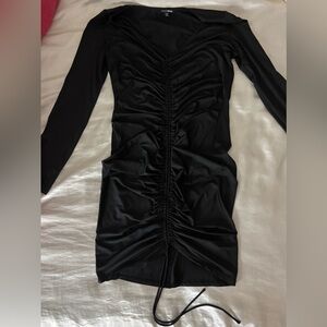 Fashion Nova Black Long Sleeve Ruched Dress